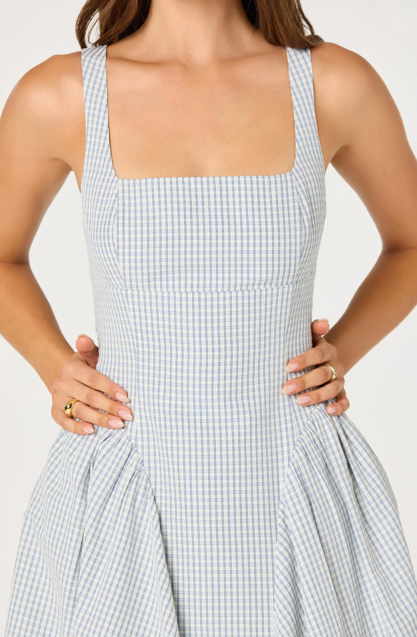 VINYA PLAID BOW BACK MIDI DRESS