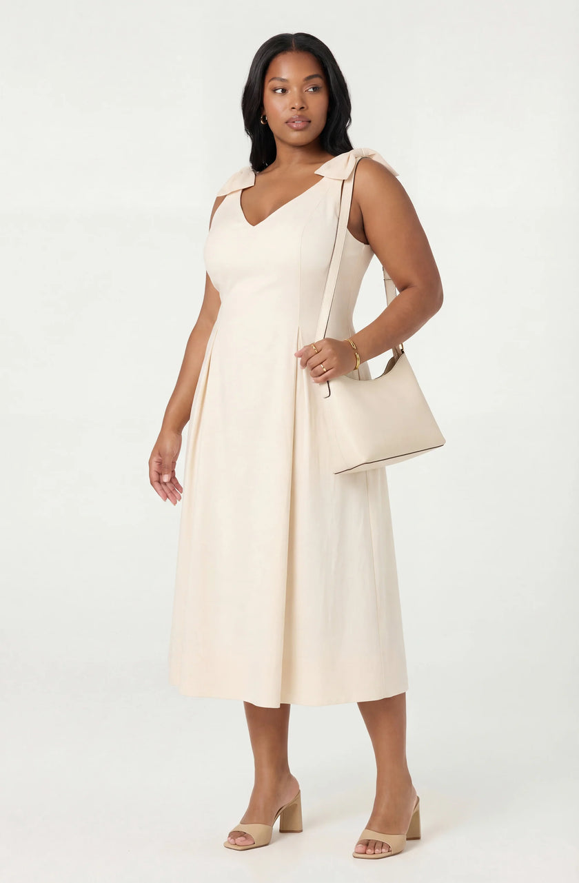 JOLEENA LINEN BOW STRAP MIDI DRESS