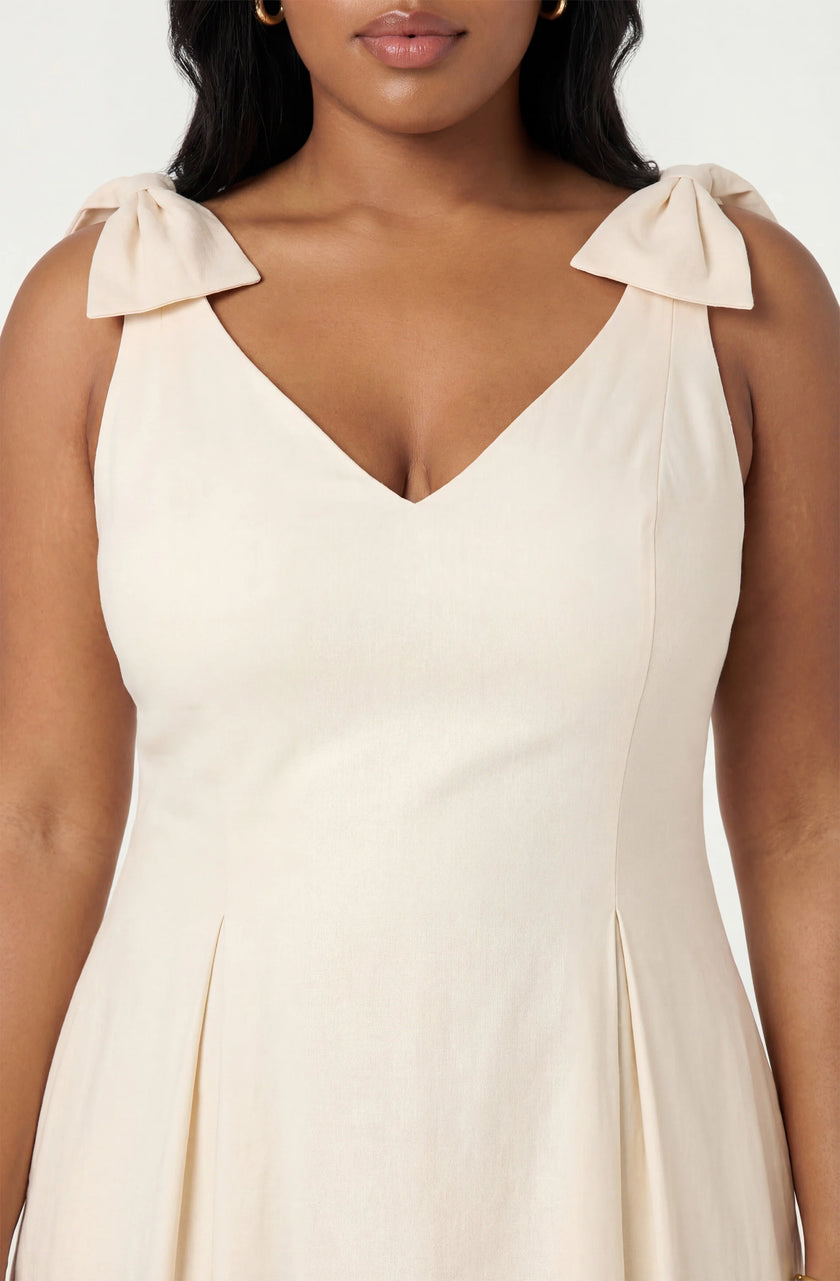 JOLEENA LINEN BOW STRAP MIDI DRESS