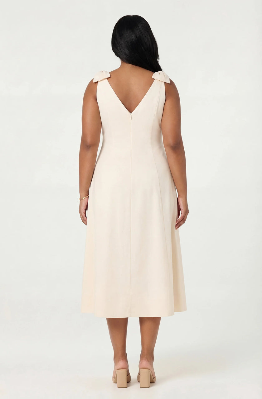 JOLEENA LINEN BOW STRAP MIDI DRESS