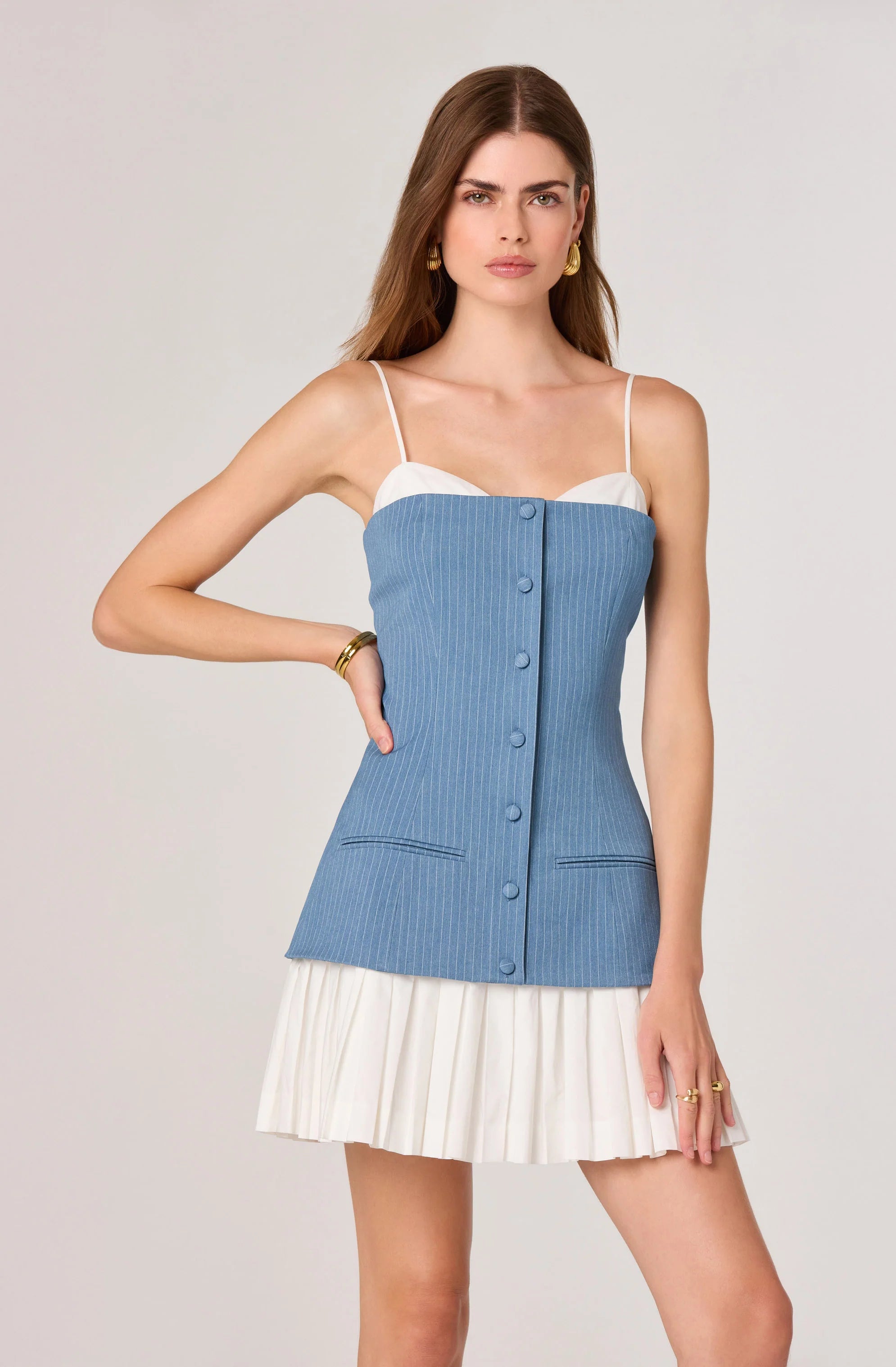 AMREN MIXED MEDIA DENIM DRESS
