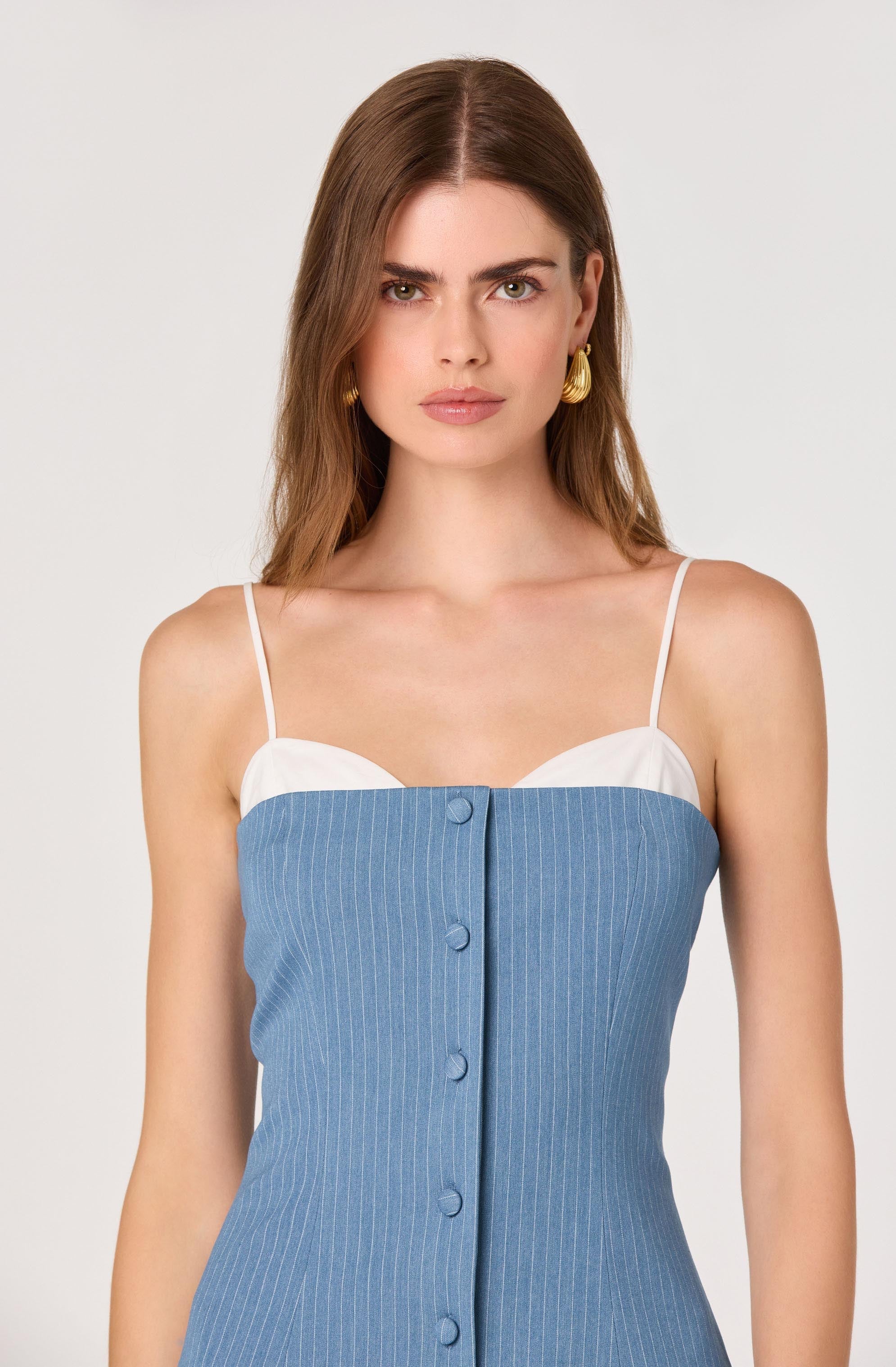 AMREN MIXED MEDIA DENIM DRESS