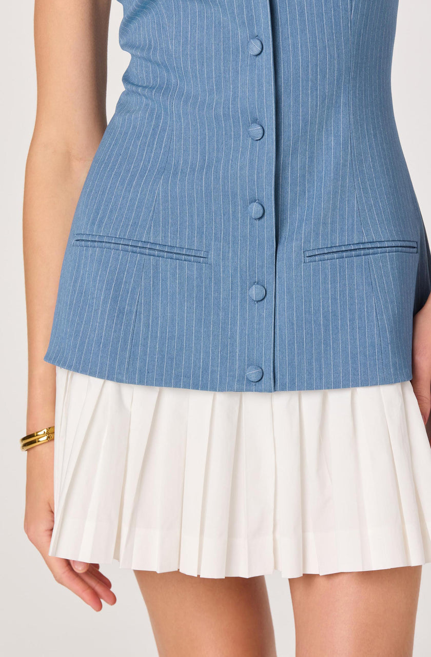 AMREN MIXED MEDIA DENIM DRESS