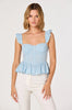 BAYLIN EYELET CORSET PEPLUM TOP IN BLUE PLAID