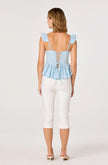 BAYLIN EYELET CORSET PEPLUM TOP IN BLUE PLAID
