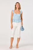BAYLIN EYELET CORSET PEPLUM TOP IN BLUE PLAID