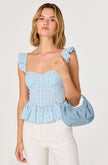 BAYLIN EYELET CORSET PEPLUM TOP IN BLUE PLAID