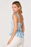 BAYLIN EYELET CORSET PEPLUM TOP IN BLUE PLAID