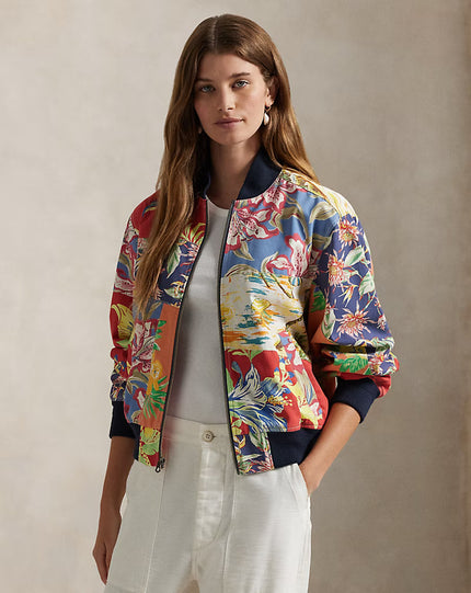 TROPICAL FLORAL TWILL BOMBER JACKET