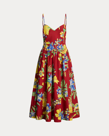 TROPICAL FLORAL COTTON POPLIN DRESS