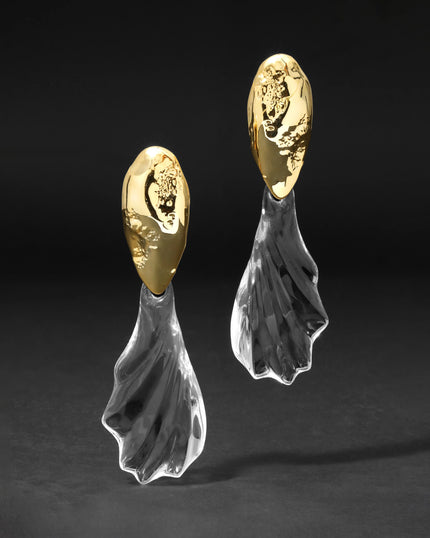 LUCITE BRUTALIST RIPPLE CLIP EARRING