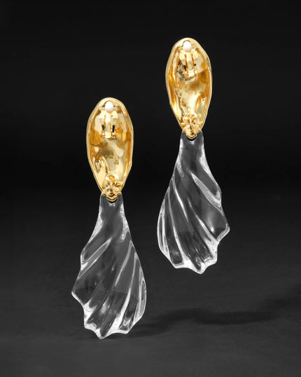 LUCITE BRUTALIST RIPPLE CLIP EARRING
