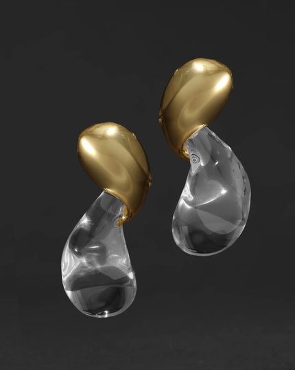 LIQUID LUCITE GOLD MODERNIST SMALL POST EARRING