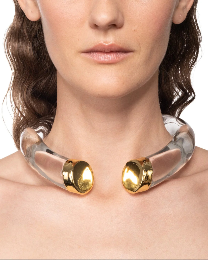 LIQUID LUCITE LARGE GOLD CAPPED HINGE COLLAR