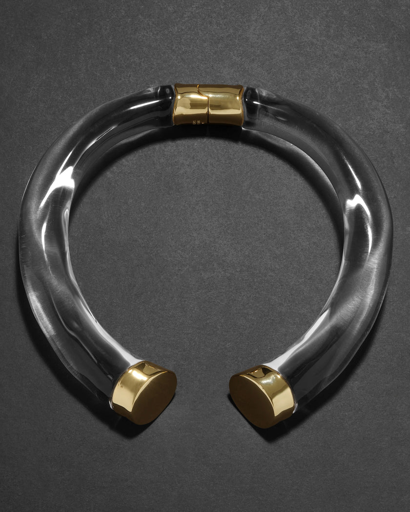 LIQUID LUCITE LARGE GOLD CAPPED HINGE COLLAR