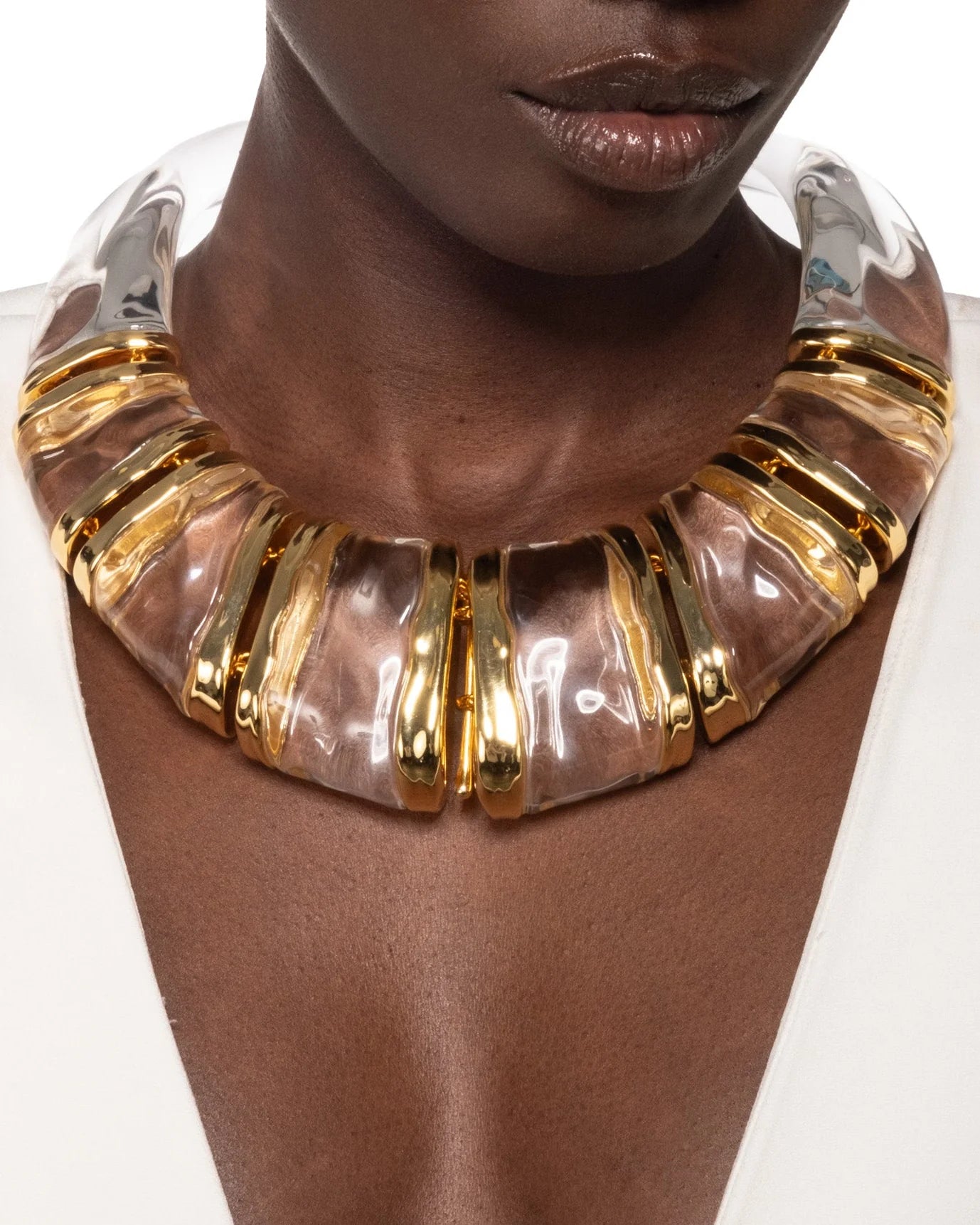 LIQUID LUCITE GOLD SEGMENT BIB NECKLACE