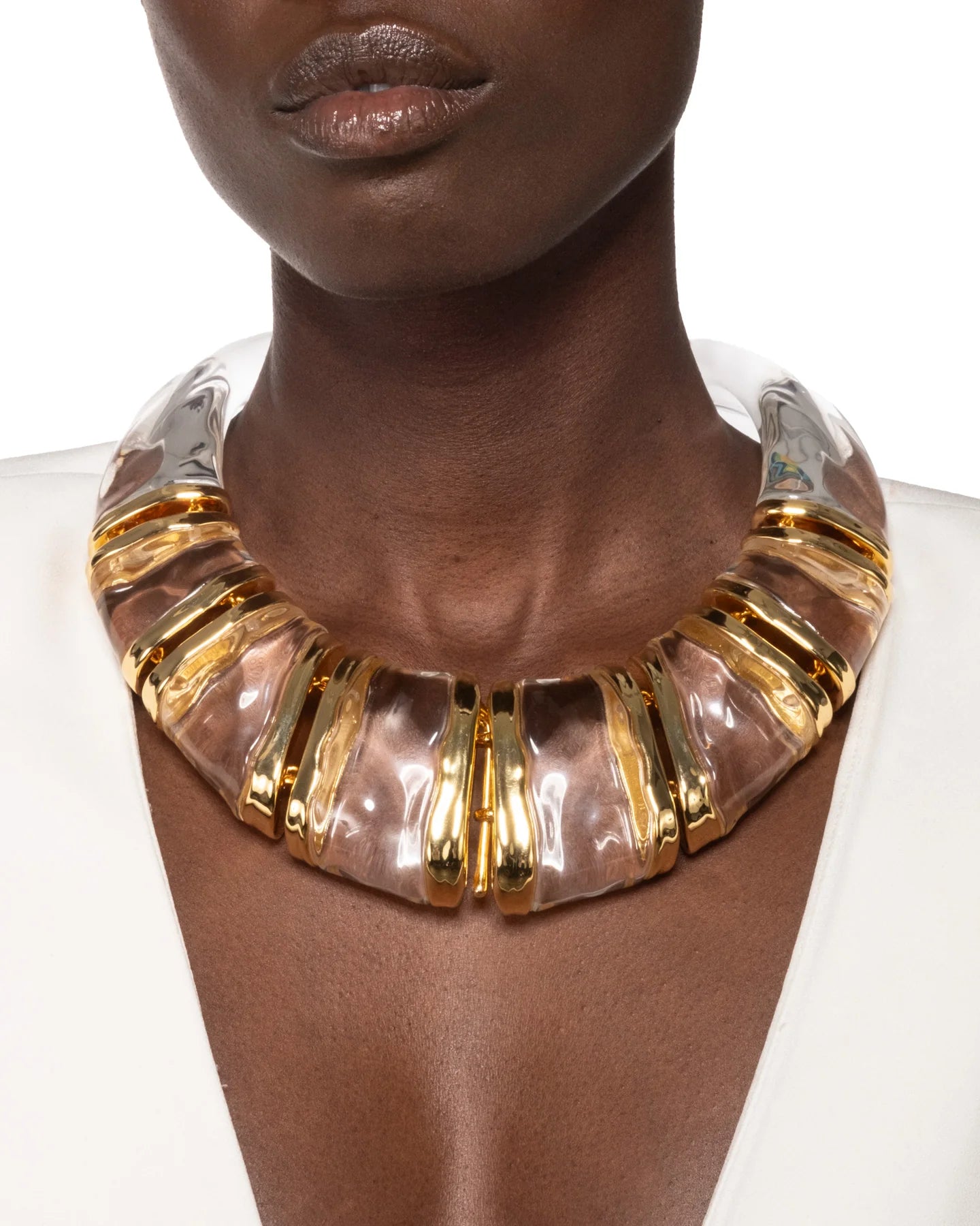 LIQUID LUCITE GOLD SEGMENT BIB NECKLACE