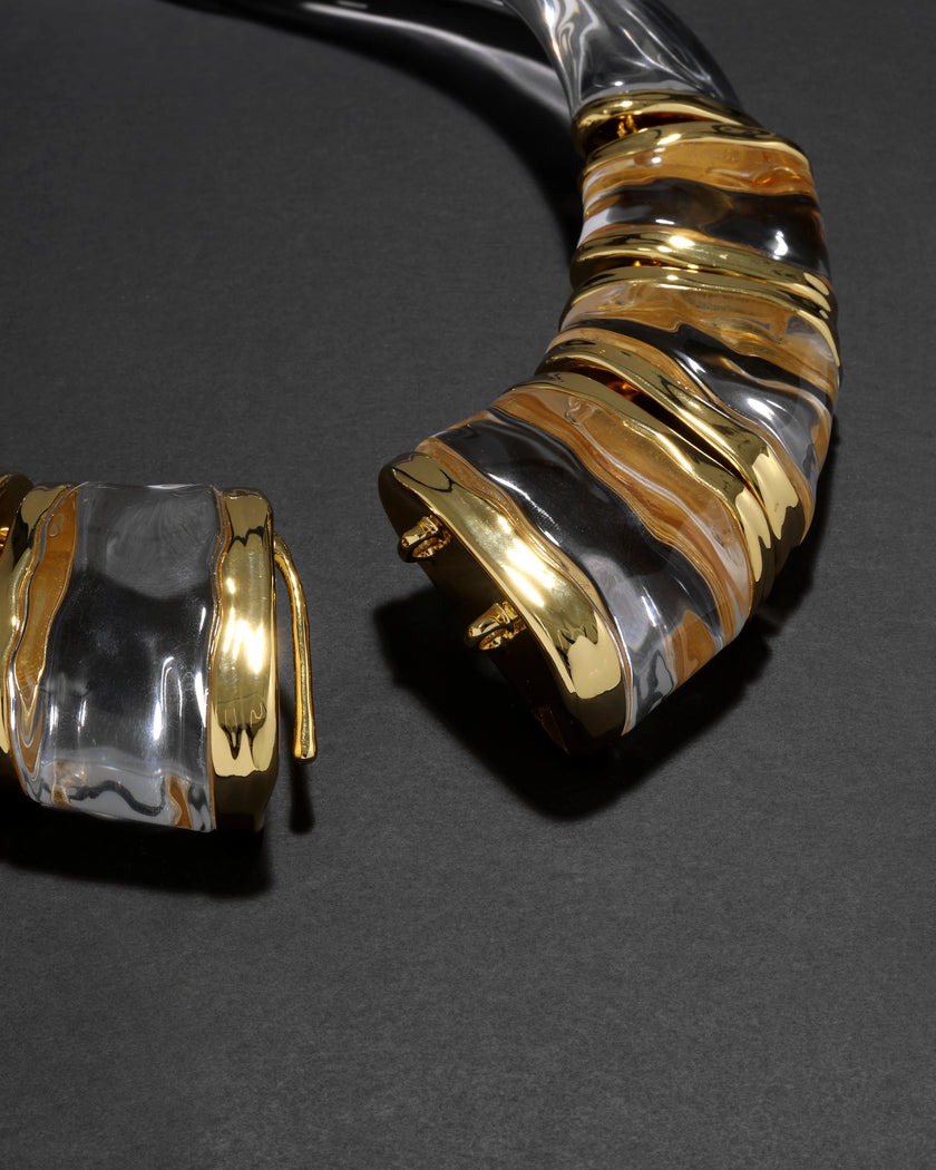 LIQUID LUCITE GOLD SEGMENT BIB NECKLACE