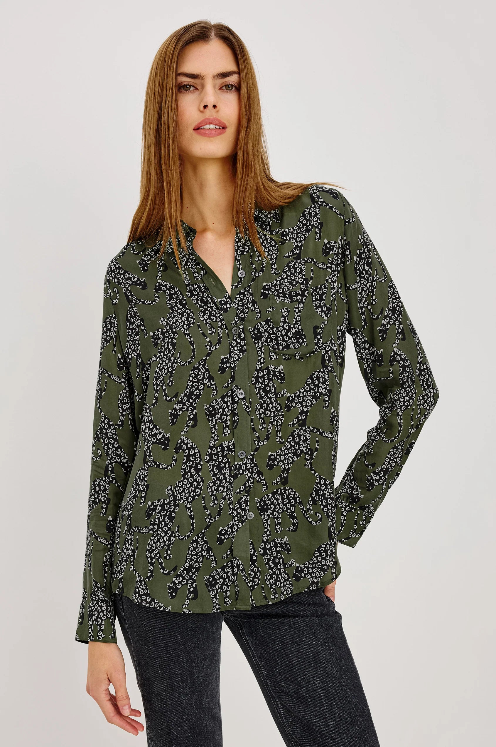 ALYSSA SHIRT IN OLIVE JAGUARS