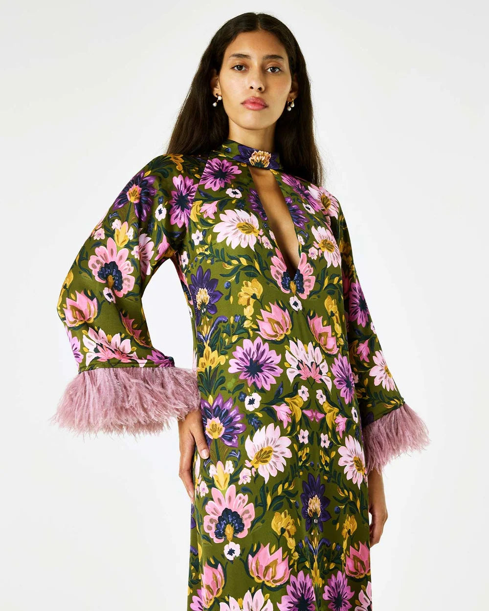 AVALON CREPE SATIN DRESS IN AMBRA FLORITA