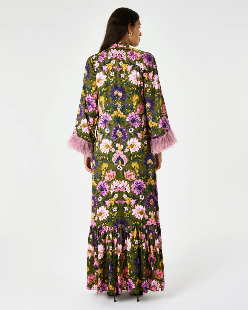 AVALON CREPE SATIN DRESS IN AMBRA FLORITA