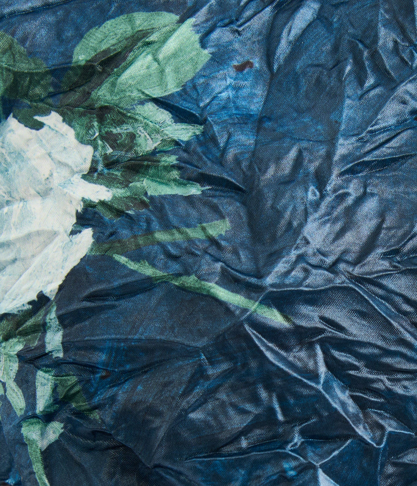 FLORAL PRINT TEXTURED SATIN MIDI DRESS