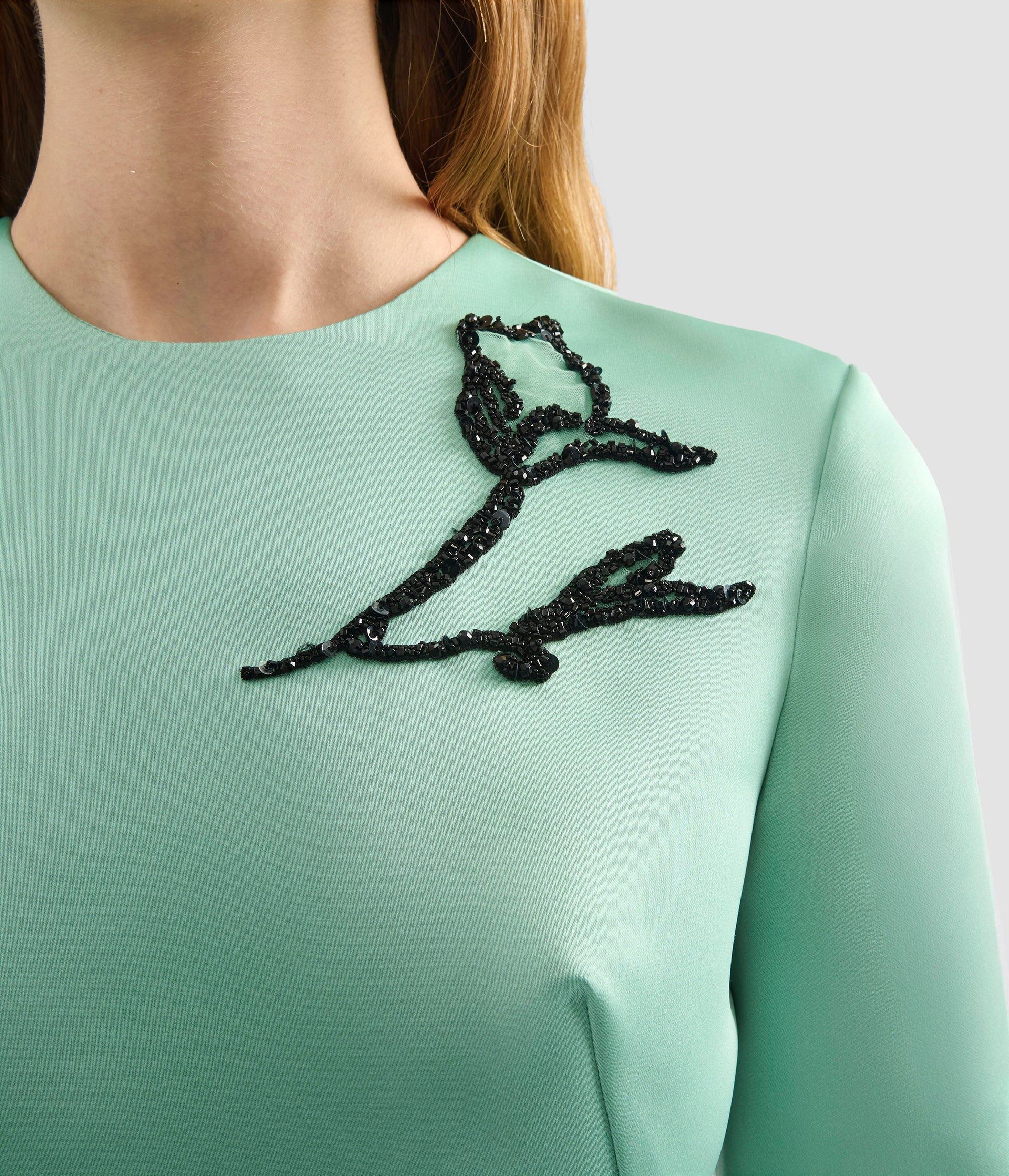 EMBELLISHED DUCHESSE SATIN MIDI DRESS