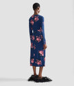 FLORAL CADY LONG SLEEVE DRAPED MIDI DRESS