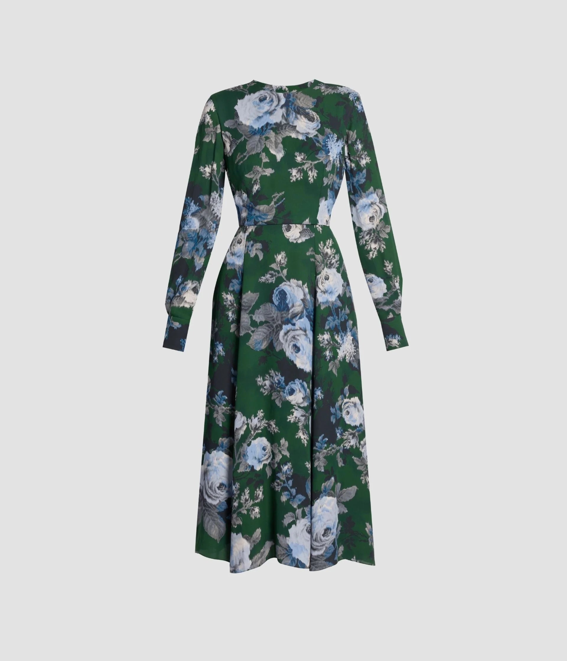 FLORAL CREPE LONG SLEEVE MIDI DRESS