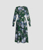 FLORAL CREPE LONG SLEEVE MIDI DRESS