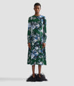 FLORAL CREPE LONG SLEEVE MIDI DRESS