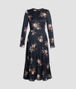 FLORAL CRUSHED SATIN LONG SLEEVE MIDI DRESS