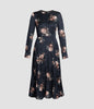 FLORAL CRUSHED SATIN LONG SLEEVE MIDI DRESS