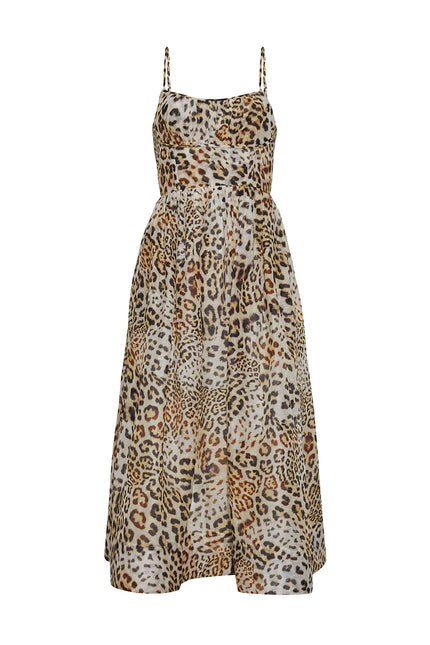 ALBA SILK LINEN MIDI DRESS