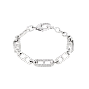 H LINK PAVE AND STERLING SILVER CHAIN BRACELET