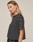 SHORT SLEEVE TEE IN BLACK AND IVORY STRIPE