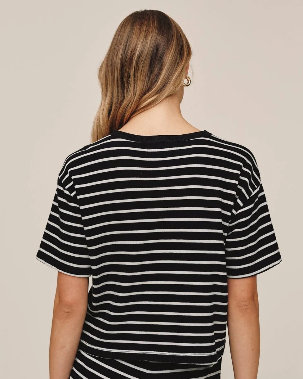 SHORT SLEEVE TEE IN BLACK AND IVORY STRIPE