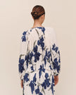 PLEATED TIE FRONT TOP IN INDIGO IRIS PRINT