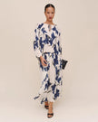 PLEATED TIE FRONT TOP IN INDIGO IRIS PRINT