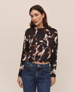 LONG SLEEVE BUTTON BACK TOP IN SHADOW FLORAL PRINT