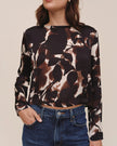 LONG SLEEVE BUTTON BACK TOP IN SHADOW FLORAL PRINT