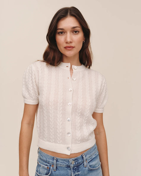 SHORT SLEEVE CARDIGAN IN IVORY