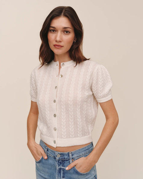 SHORT SLEEVE CARDIGAN IN IVORY