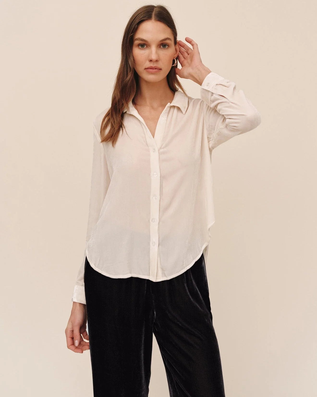 VELVET LONG SLEEVE CLEAN SHIRT
