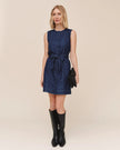 SLEEVELESS SEAMED SHIRT DRESS IN HERRINGBONE WASH