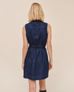SLEEVELESS SEAMED SHIRT DRESS IN HERRINGBONE WASH