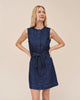 SLEEVELESS SEAMED SHIRT DRESS IN HERRINGBONE WASH