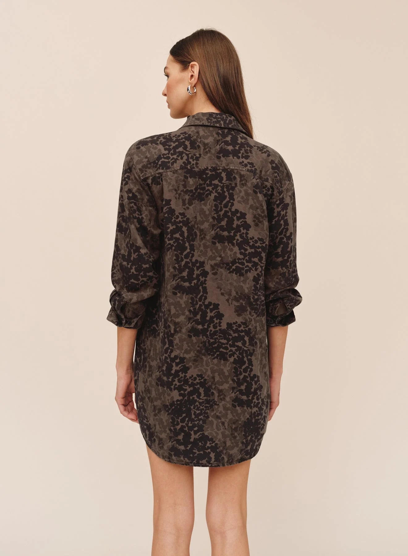 FLAP POCKET SHIRT DRESS IN DITSY CAMO PRINT