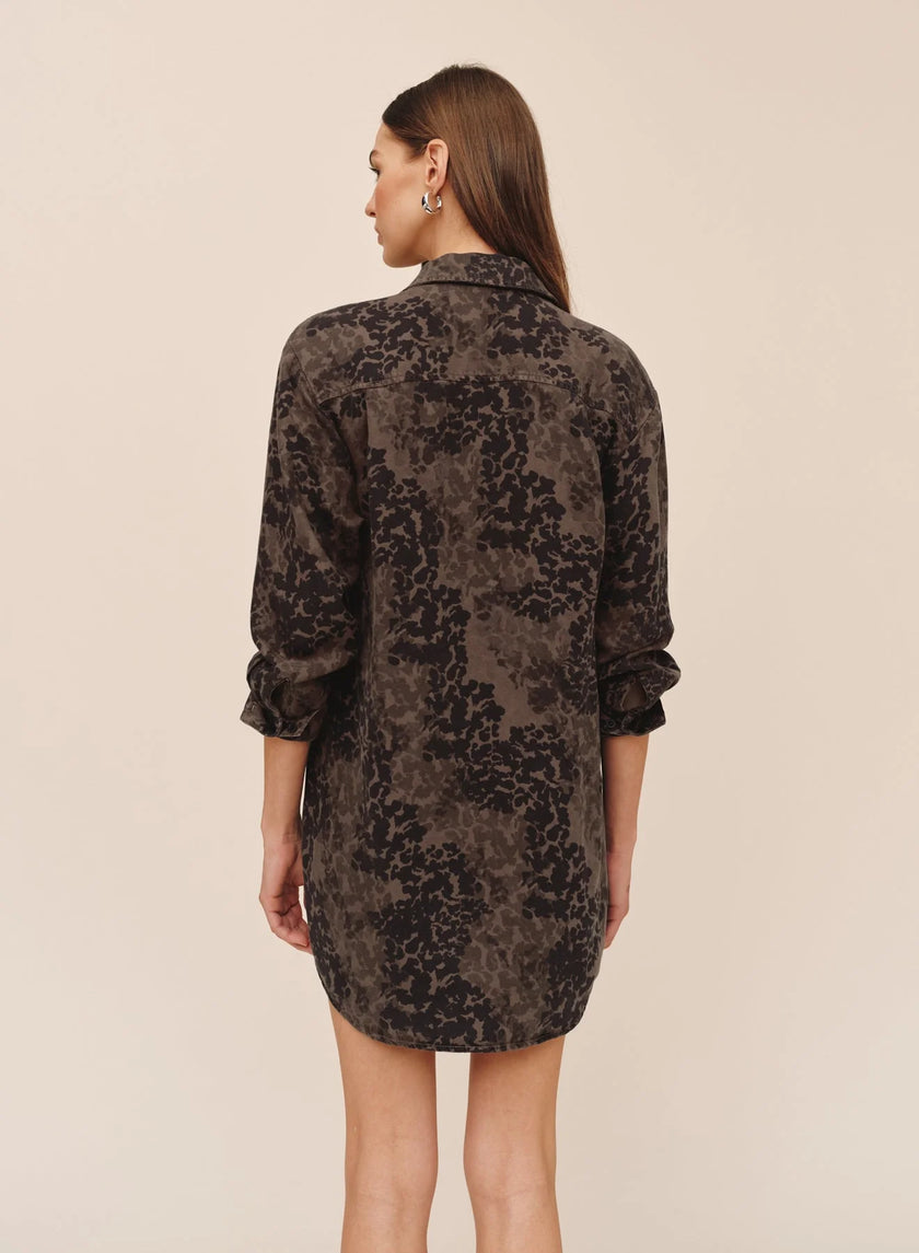 FLAP POCKET SHIRT DRESS IN DITSY CAMO PRINT