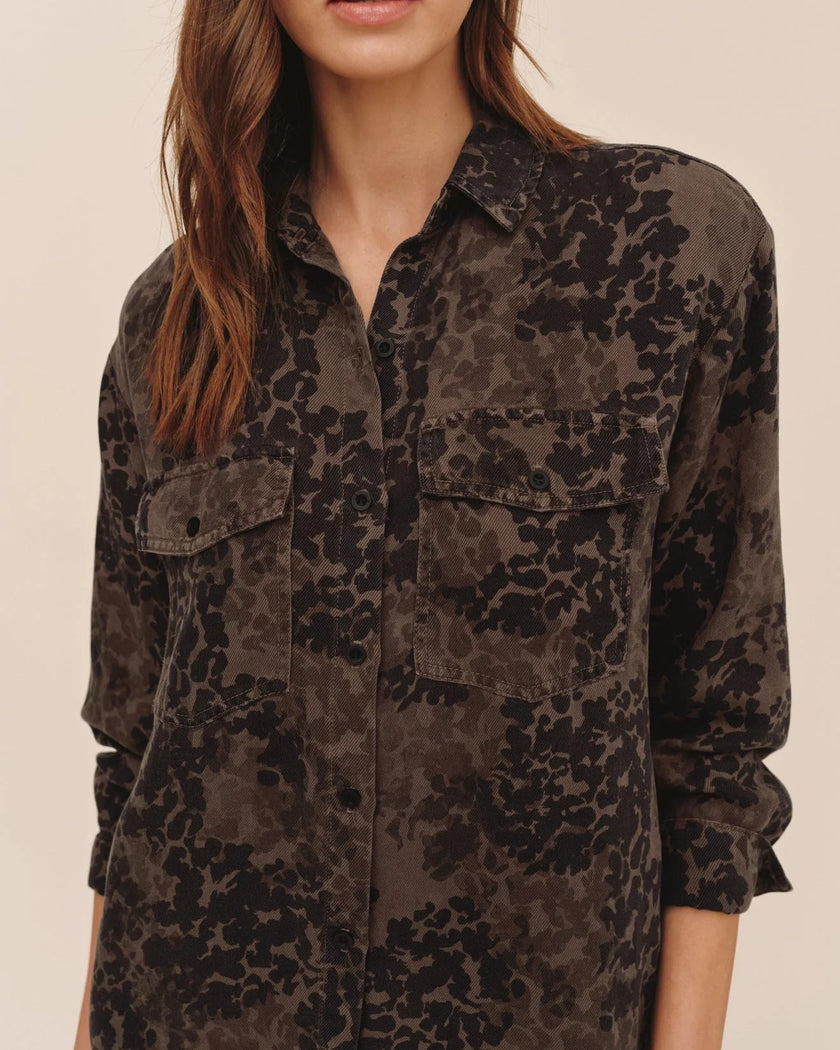 FLAP POCKET SHIRT DRESS IN DITSY CAMO PRINT